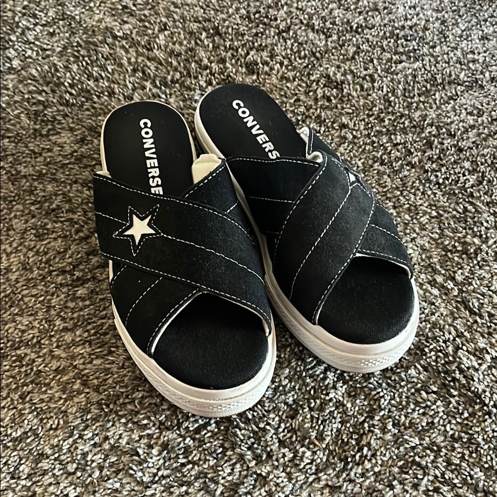 Converse Black Slide Sandals with Star Accent